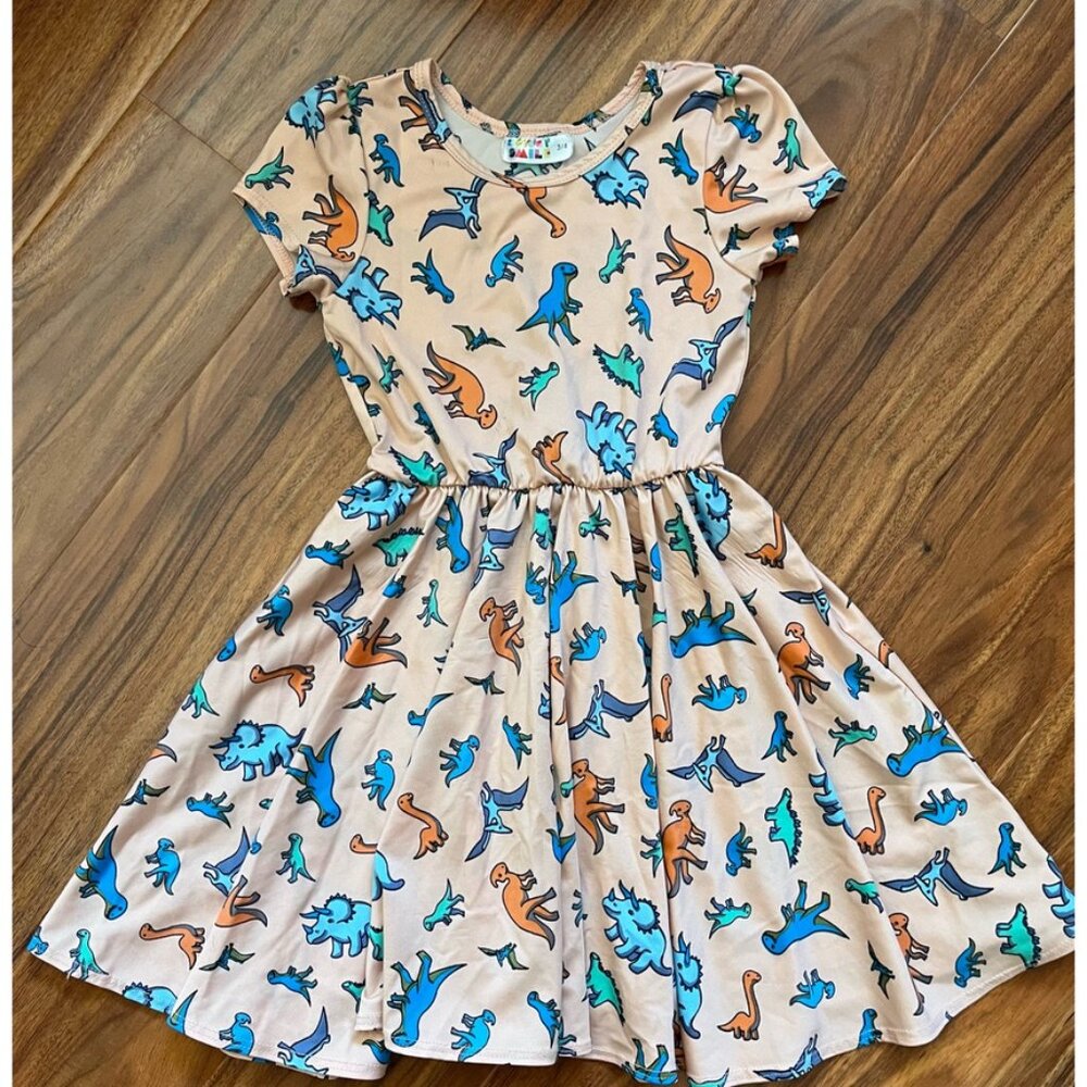 Dot Dot Smile Classic Cap Sleeve Dress Dino Ballerina Pink 3/4